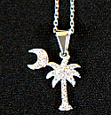 Palmetto Tree Pendant with Moon palmetto tree jewelry, palmetto tree pendant, sc palmetto tree necklace, roof jewelers, jewelry columbia sc