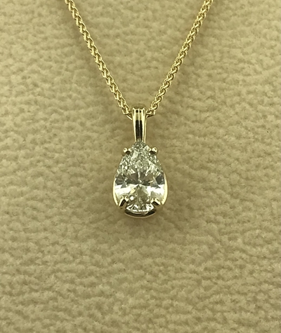 Pear Cut Diamond Pendant 14KY Gold w/ Chain 