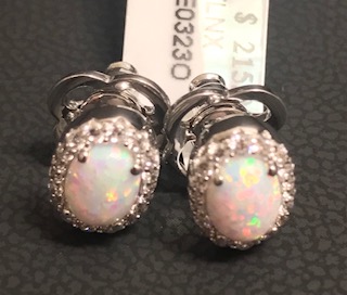 LaFonn Imitation Opal and CZ Halo Earrings 