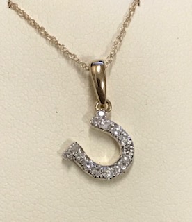 Ladies 10KT Gold .10 Ct. TW Diamond Horseshoe Pendant With 18" Chain 