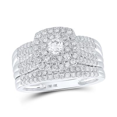 10k White Gold Round Diamond Square Bridal Wedding Ring Set 1 Cttw 