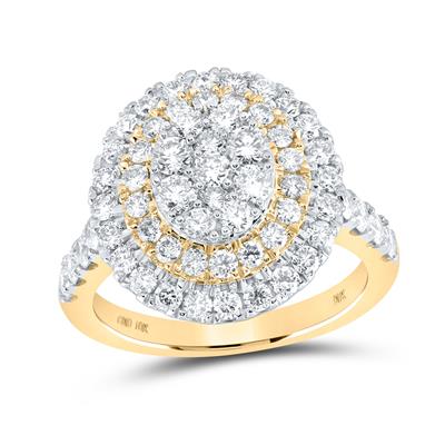 10k Yellow Gold Round Diamond Cluster Ring 1-7/8 Cttw 