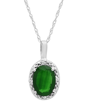 Ladies Gold Emerald/Diamond Pendant With 18" Necklace 