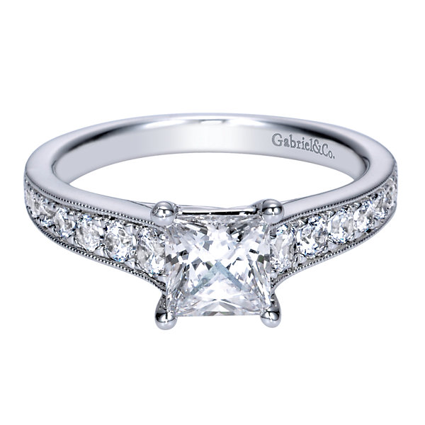 14k White Gold Diamond Straight Engagement Ring 