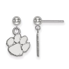 Sterling Silver Rhodium-plated Clemson Tiger Paw Dangle Ball Post Earrings? 