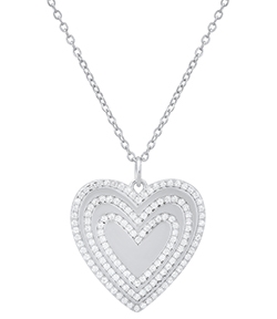 Ladies Sterling Silver CZ Heart Pendant With 18" Chain 