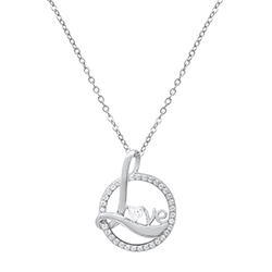 Ladies Sterling Silver CZ Love Circle Pendant With 18" Chain 