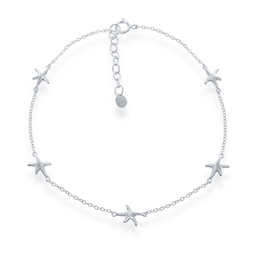 Sterling Polished Sea Star Anklet 
