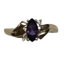 14K Yellow Gold Amethyst and Diamond Ring 