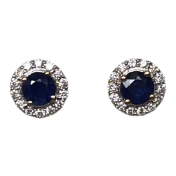 14K Yellow Gold Sapphire & Diamond Earrings 