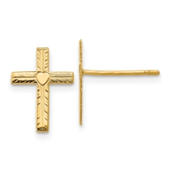 14k Cross with Heart Earrings 