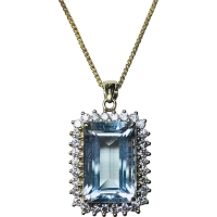 Aqua Marine &amp; Diamond Halo Pendant 