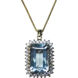 Aqua Marine & Diamond Halo Pendant  