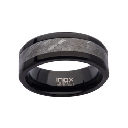 INOX Black Steel Band with Meteorite Inlay Black Steel, band, Meteorite,