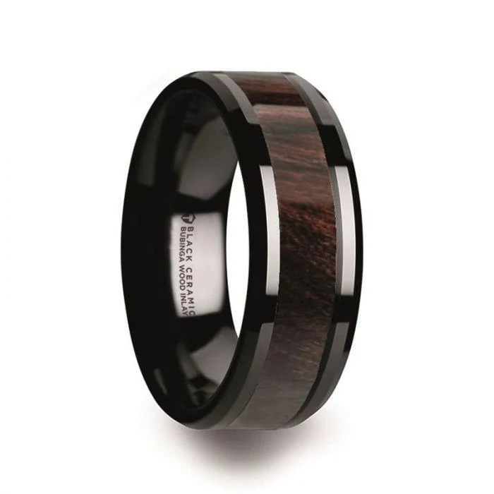 BENNY - Black Ceramic & Bubingo Wood Band 