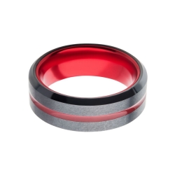 INOX Black Steel & Red Aluminum Band 