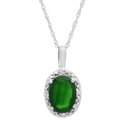 Ladies Gold Emerald/Diamond Pendant With 18" Necklace 