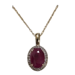 Ladies Ruby & Diamond Pendant w/ 18" Necklace 