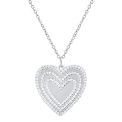 Ladies Sterling Silver CZ Heart Pendant With 18" Chain 