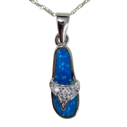 Sterling Created Opal Flip Flop Pendant w/ Chain 
