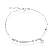 Sterling Bead &amp; Heart Charm Anklet