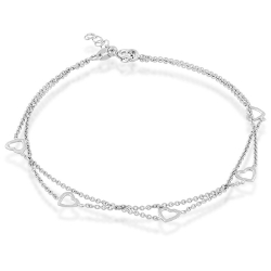 Sterling Double Strand Open Hearts Anklet 