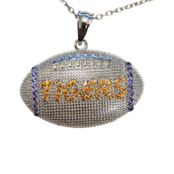 Sterling Tiger Football Pendant w/ Chain 