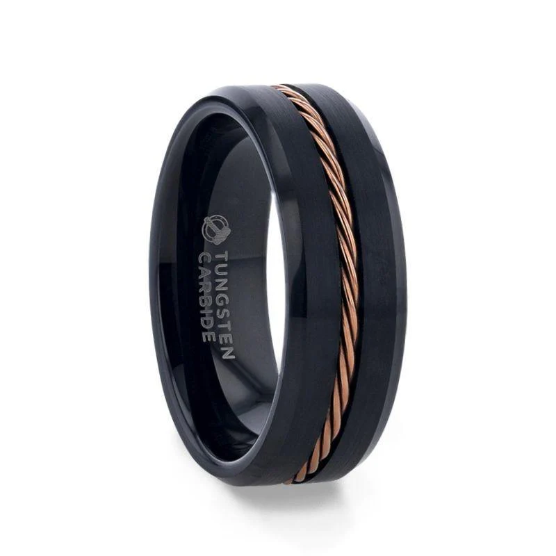 ADELARD - Black Tungsten & Gold Wire Band 