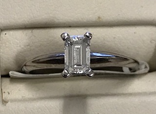 14K White Gold .40CTW Emerald Cut Solitaire Engagement Ring 