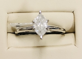 14K White Gold 5/8CTW Marquise Cut Solitaire Diamond Ring 