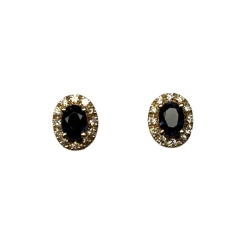 14K Yellow Gold Sapphire & Diamond Earrings 