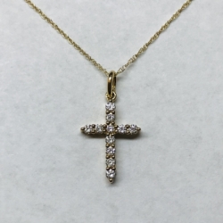 14K Yellow Gold Diamond Cross Pendant 