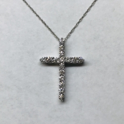 14K White Gold Diamond Cross Pendant 