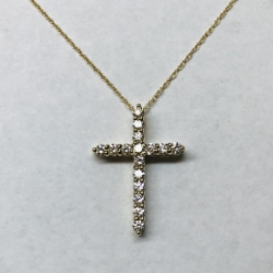 14K Yellow Gold Diamond Cross Pendant 