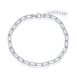 Sterling Polished & Rope Paperclip Bracelet 