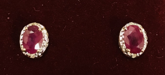 Oval Ruby & Diamond Halo Earrings 