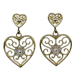 10k Two-Tone Filigree Heart Earrings 