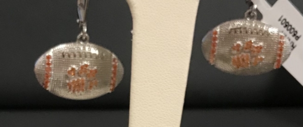 Sterling Football Earrings With Tiger Paw 
