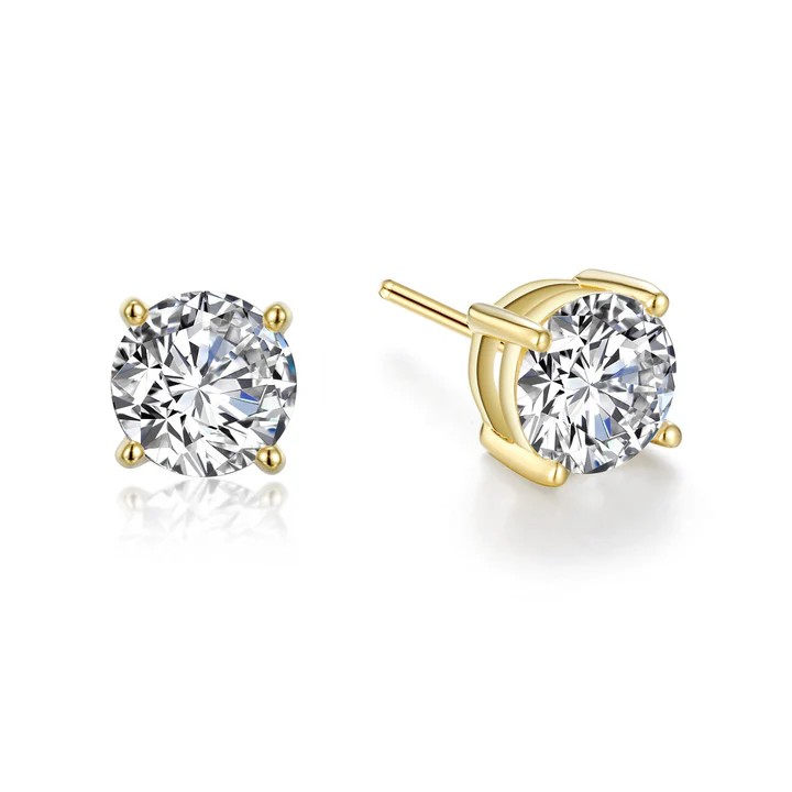 Sterling Gold Plated Stud Earrings 3ctw 