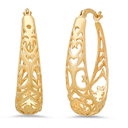 Sterling Gold Pate Filigree Hoop Earrings 
