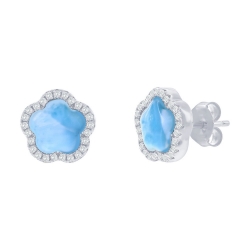 Sterling Silver Flower Larimar CZ Earrings 