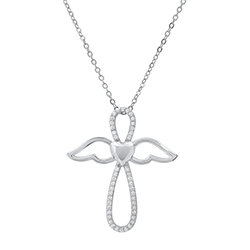 Ladies Sterling Silver CZ Angel Pendant With 18" Chain 