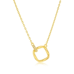 Twisted Square &amp; Oval Pave CZ Necklace - Yellow Gold Plated 