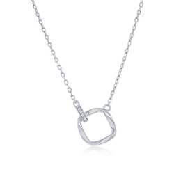Sterling Twisted Square &amp; Oval Pave CZ Necklace 