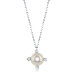 Sterling Pearl &amp; CZ Necklace 