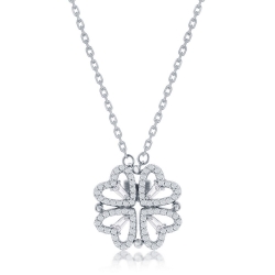 Sterling CZ Heart Shaped Flower Necklace 