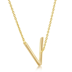 Sterling Gold Plate V Initial Necklace 