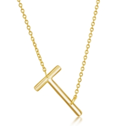 Sterling Gold Plate T Initial Necklace 