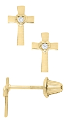 14k Heart Cross Baby Earrings 