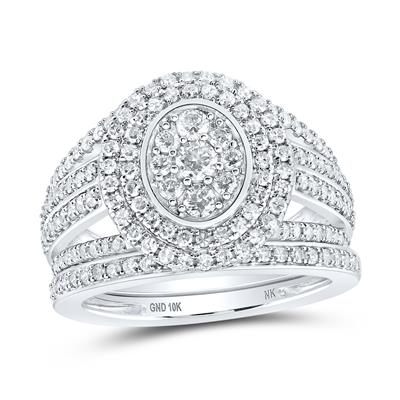 10k White Gold Round Diamond Nicoles Dream Collection Oval-shape Bridal Wedding Ring Set 1-1/5 Cttw 
